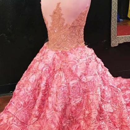 Pink Mermaid Prom Dress With 3d Floral Skirt