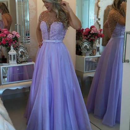 Lavender Organza Long Prom Dress With Illusion..