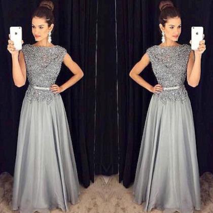 Grey Prom Dress With Appliques Sequins