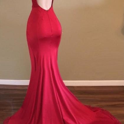 Pluning Neck Fit And Flare Prom Dress With Split