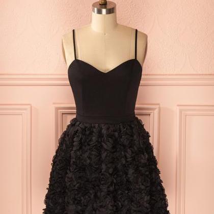 Little White/black Dress With 3d Rose Floral..
