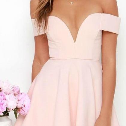 Off Shoulder Baby Pink Short Dress