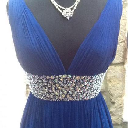 Long Lace Cap Sleeves Chiffon Gown with V Neck Royal Blue Plus Size