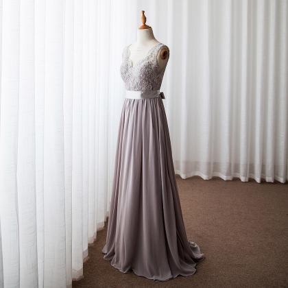 Long Gray Bridesmaid Dress