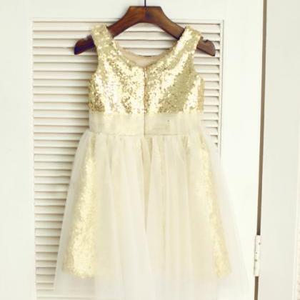 Gold Sequin Toddler Girl Dress With Tulle Overlay