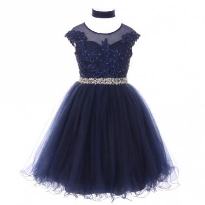 Navy Little Girl Dress With Beads