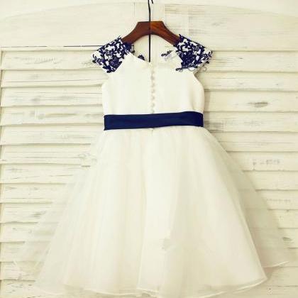 White Satin Flower Girl Dress With Organza Overlay