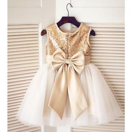 Tulle/sequin Flower Girl Dress With Bow