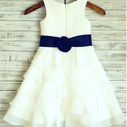 White Flower Girl Dress With Tiered Skirt