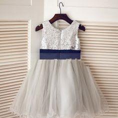 Grey/navy Flower Girl Dress With Sequin Bodice