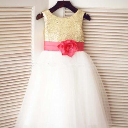 Ivory Flower Girl Dress With Gold Sequin Bodice