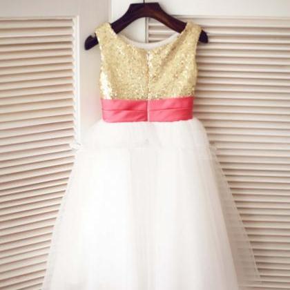 Ivory Flower Girl Dress With Gold Sequin Bodice