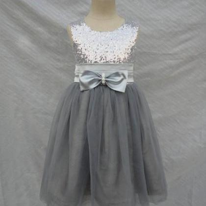 Grey Girl Pageant Dress With Bow Sash
