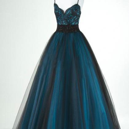 Spaghetti Straps Ball Gown Lace Open Back Flower Prom Dresses LBQ1845 main image 1