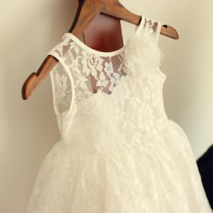 Lace Flower Girl Dress With Open V Back