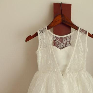 Lace Flower Girl Dress With Open V Back