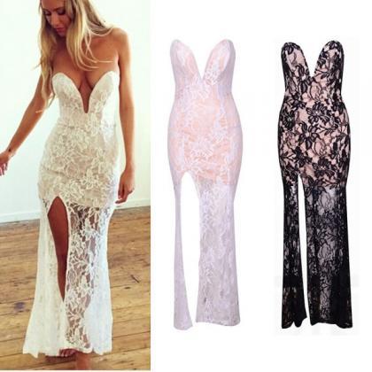 Lace Maxi Dress With Slit