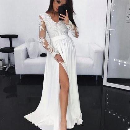 Long Sleeves Maxi Dress With Slit