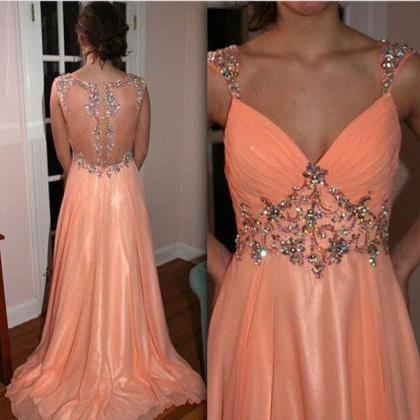 Illusion Back Long Prom Dress With Beads