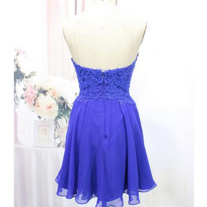 Royal Blue Short Dress With Appliques Lace