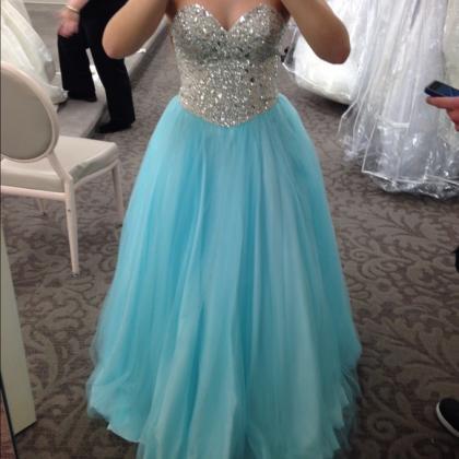 Sweetheart Neckline Turquoise Long Prom Dress With..