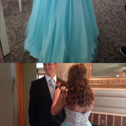 Sweetheart Neckline Turquoise Long Prom Dress With..