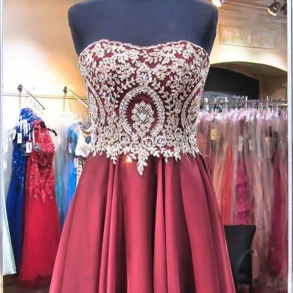 Short Homecoming Party Dress With Gold Appliques