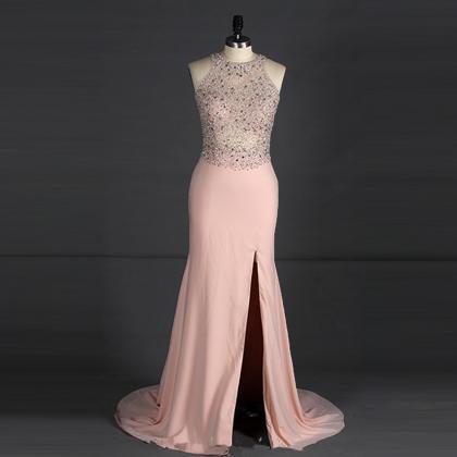 Prom Dress With Slit Beads