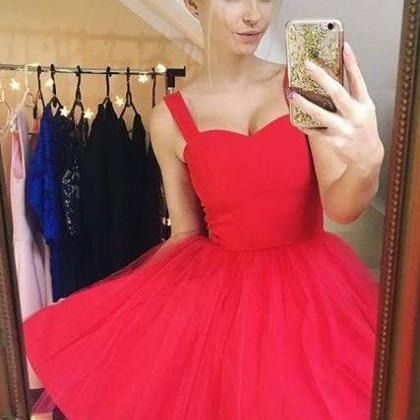 Niulatu A-line tulle embroidered short prom dress, red homecoming dress HZ1108