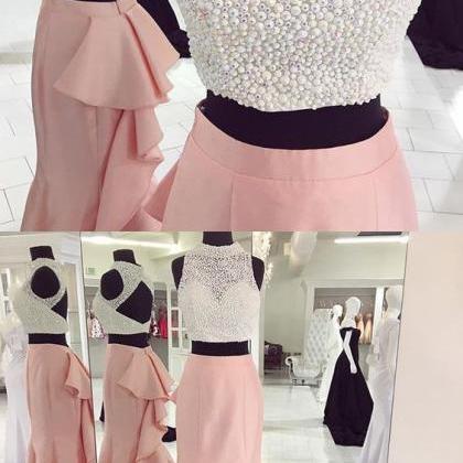 Two Pieces Prom Dress With Pearls Top