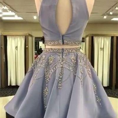 Short Two Pieces Prom Dress With Keyhole Crop Top