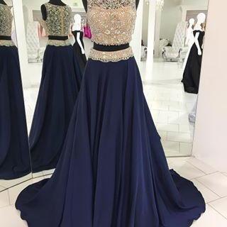Navy Two Pieces Prom Dress