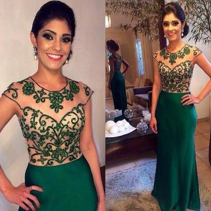 Emerald Green Prom Dress With Beads