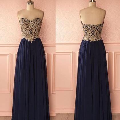 Simple Long Chiffon Dress with Lace Decor Dark Navy