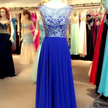 Royal Blue Chiffon Prom Dress With Beads