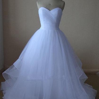 White Strapless Sweetheart Ruched Tulle A-line..