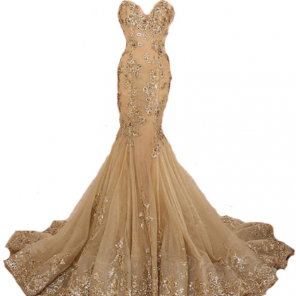Gold Mermaid Formal Occasion Dress With Sequined..