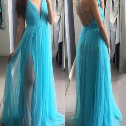 Plunging Neck Prom Dress With Slit Maxi Dress