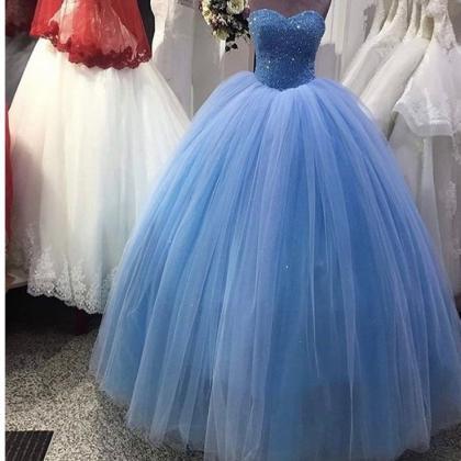 Blue Sequined Lace Boduce Ball Gown Quinceanera..