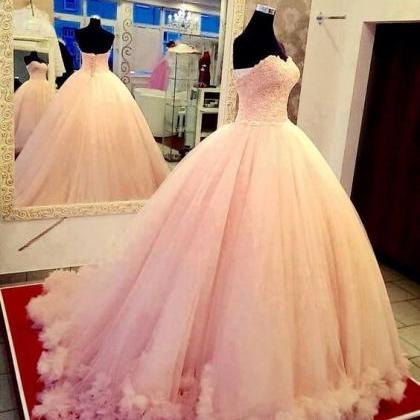 Strapless Pink Ball Gown Quinceanera Dress