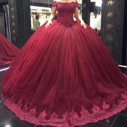 Off The Shoulder Burgundy Quinceaneara Dress With..