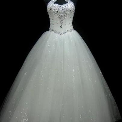 Halter A-line Glitter Tulle Wedding Dress With..