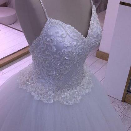 Spaghetti Straps Wedding Dress With Beads