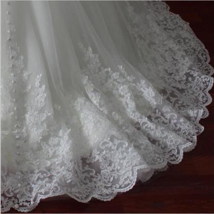 Sleeveless Lace Bridal Dress With Buttons