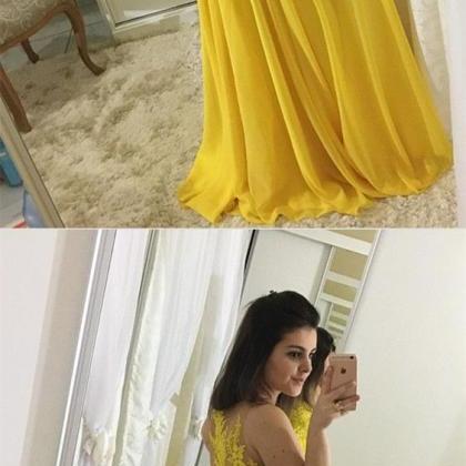 Sheer Back Yellow Prom Dress With Side Zipper..