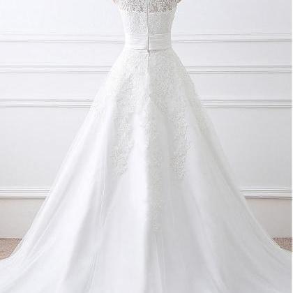 Sheer Neck Lace Wedding Dress With Removable Skirt