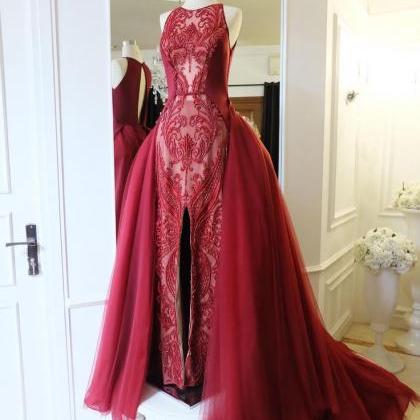 Burgundy Lace Formal Occasion Dress With..