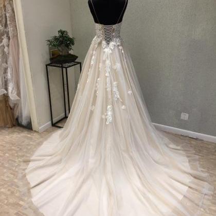 Spaghetti Straps Flower Wedding Dress