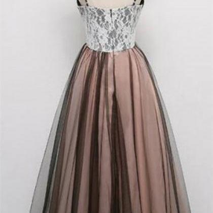 Sweetheart Spaghetti Strap Lace Tulle Long Prom..