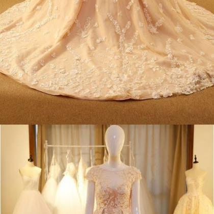 Sheer Neck Backless Wedding Dress With Lace..